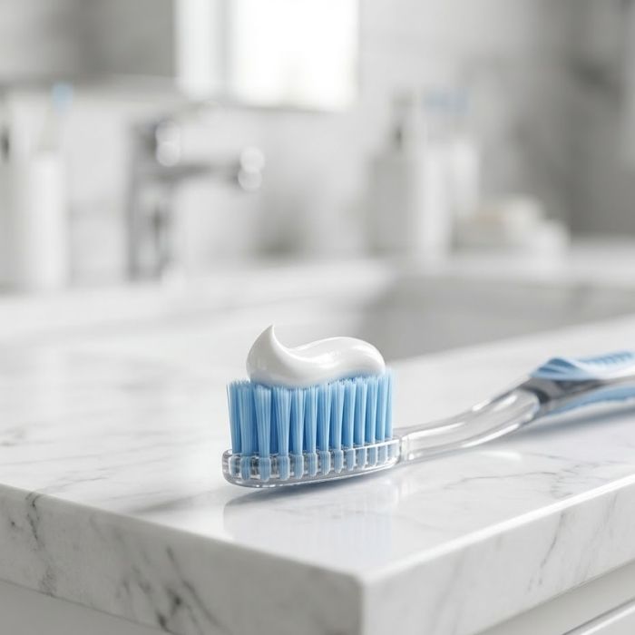 toothbrush with toothpaste on it