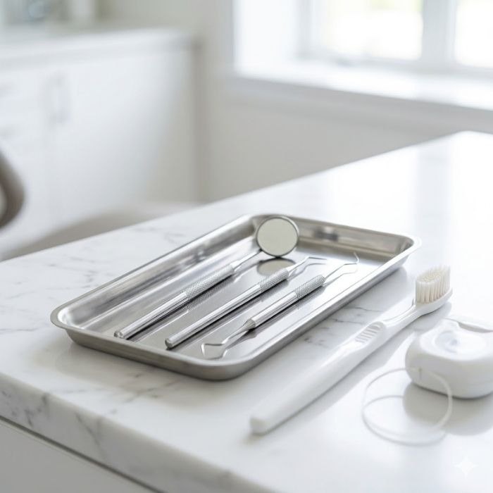 Professional dental hygiene tools representing routine general dentistry care.